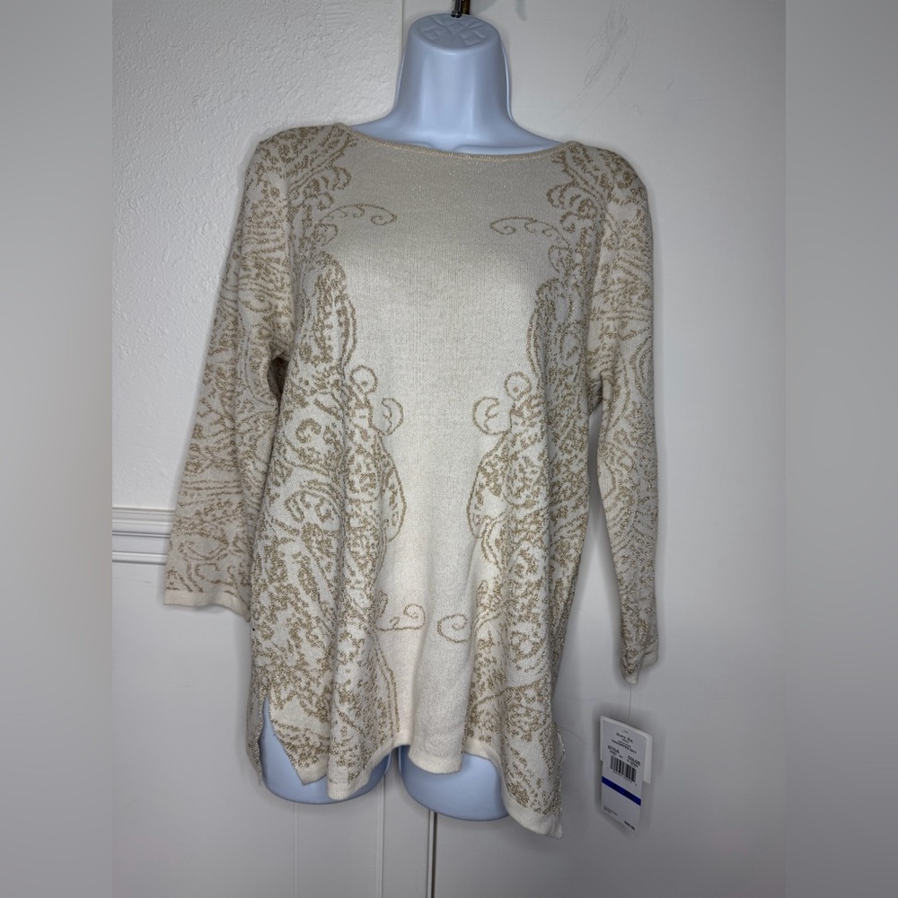 Ruby Rd. Cream Longsleeve top with Gold Metallic Detail size P XL new with tag